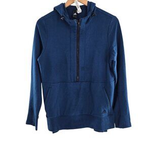 Adidas Womens Hooded‎ Sweater Blue Fleece 1/2 Zip Long Sleeve Pockets Size S